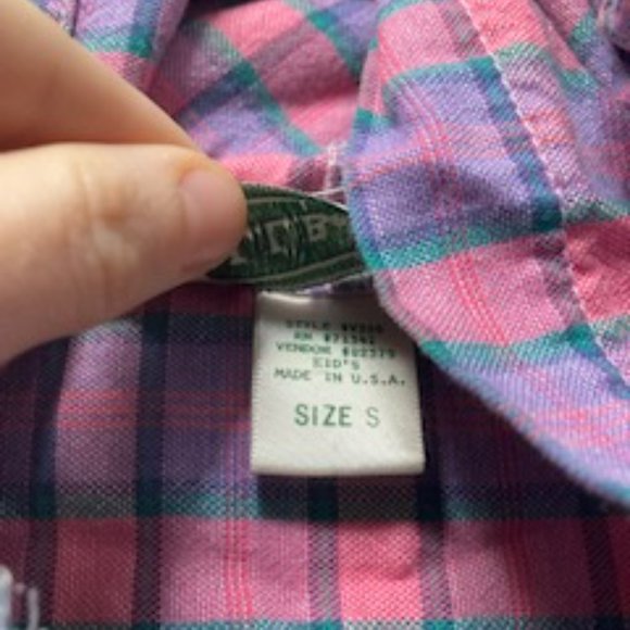 LL Bean Pink and Purple Flannel Lightweight Hoodie Size XS/Small - Picture 3 of 6